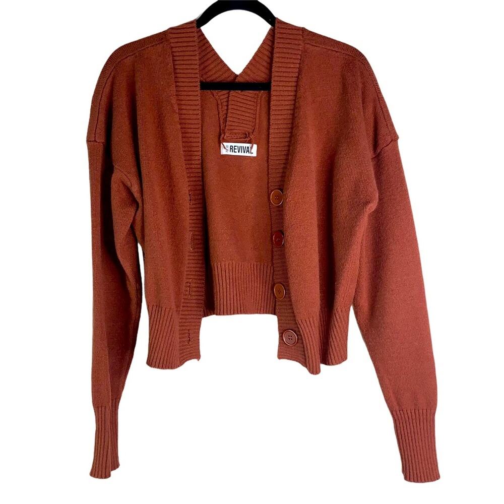 NEW REVIVAL Women's Rust Brown Button Front Long Sleeve Cardigan